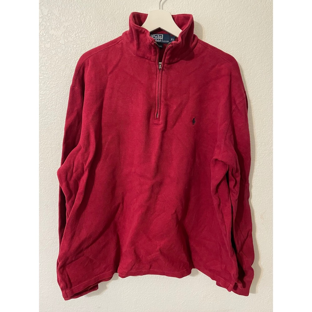 Polo Ralph‎ Lauren Men's Red Quarter Zip Fleece Pullover Sweatshirt XL